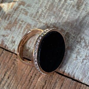Kate Spade Black Onyx and Rose Gold Cocktail Ring size 7